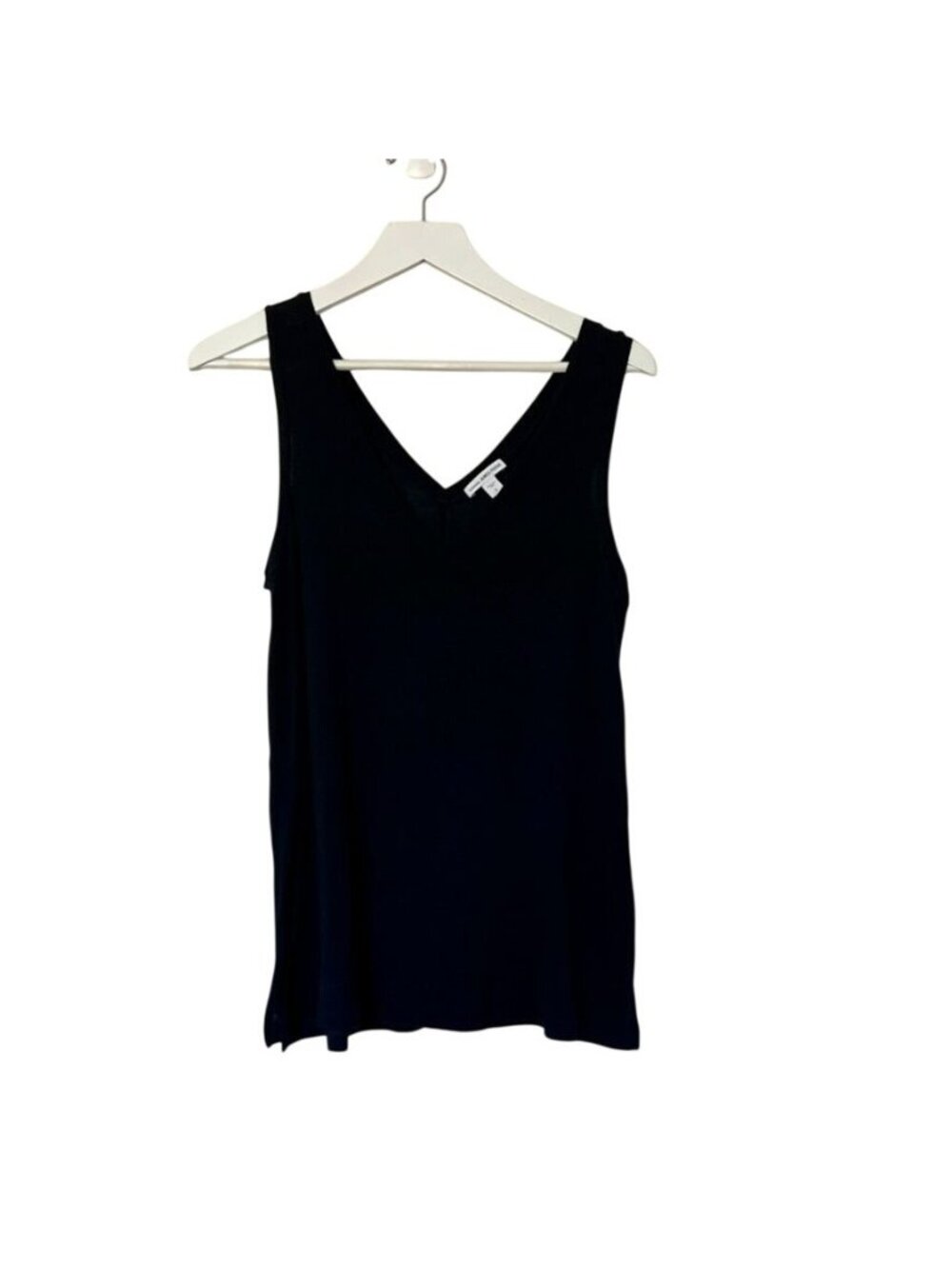 James Perse Womens Sz M Top Luxury Angora Knit Tank Black VNeck Soft Quiet Lux